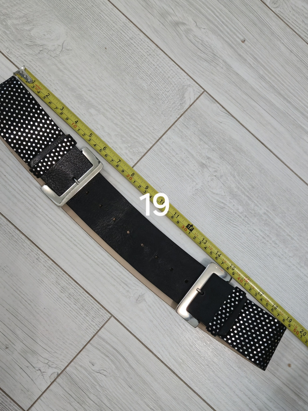 Garuglieri Italian Leather Black Studded Double-Buckle Waist Belt/ Silver Size L - Picture 9 of 12